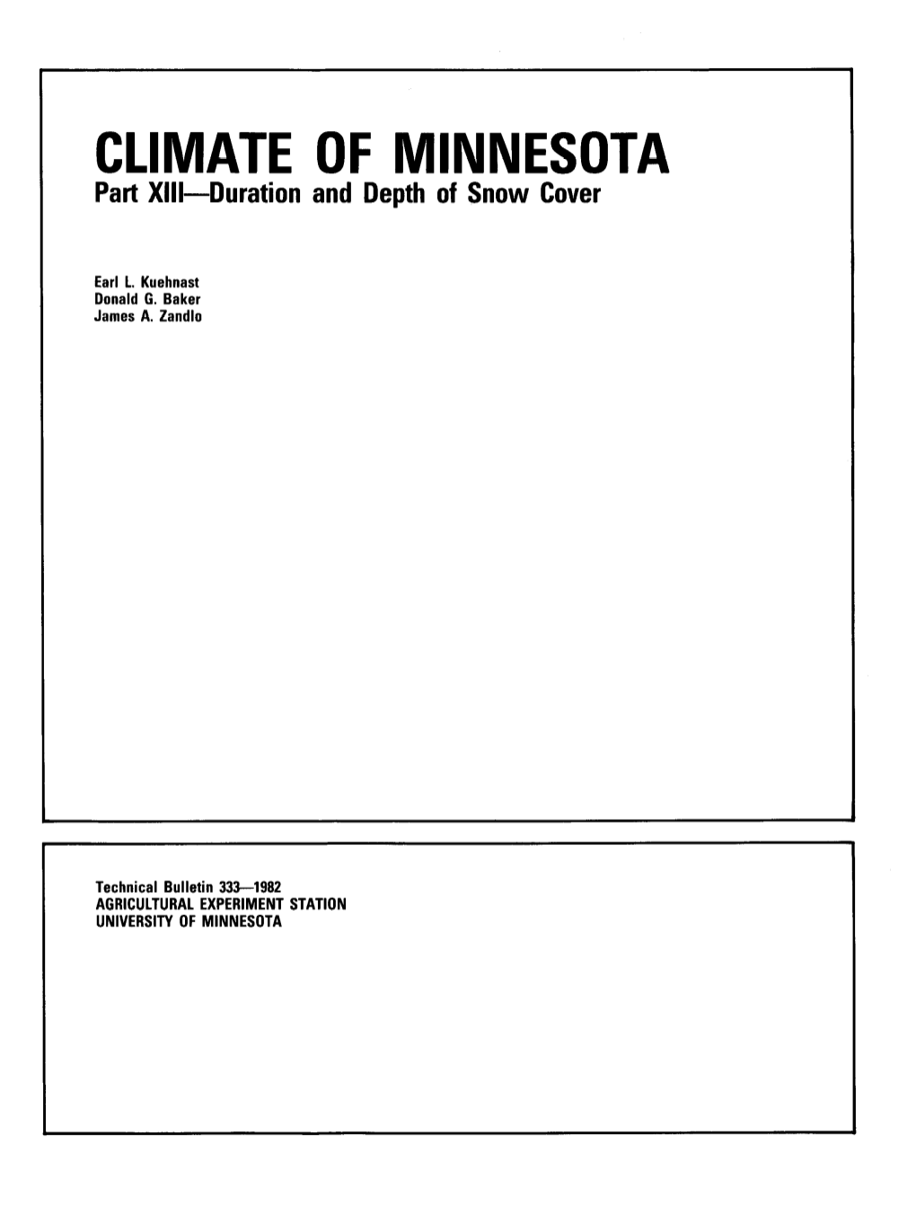 CLIMATE of MINNESOTA Part XIII-Duration and Depth of Snow Cover