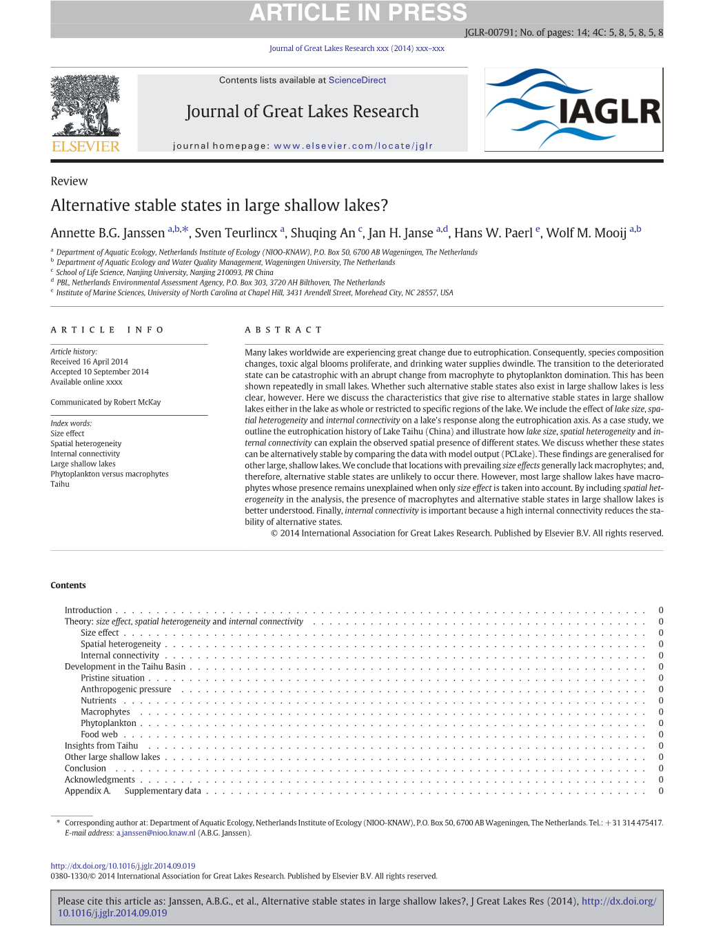 Alternative Stable States in Large Shallow Lakes?