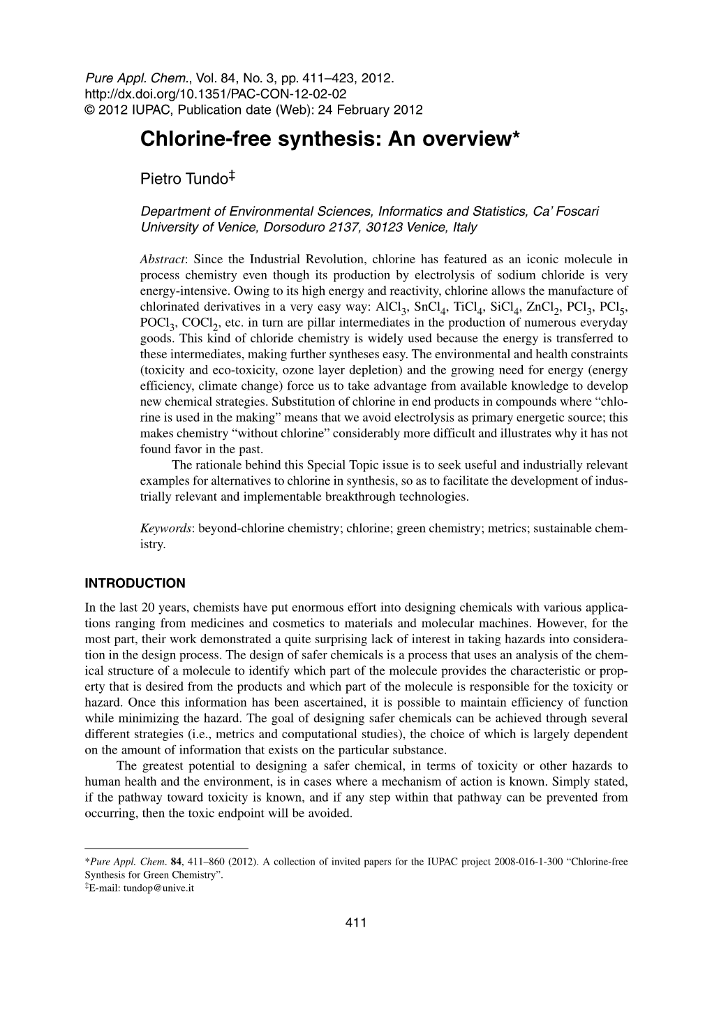 Chlorine-Free Synthesis: an Overview*