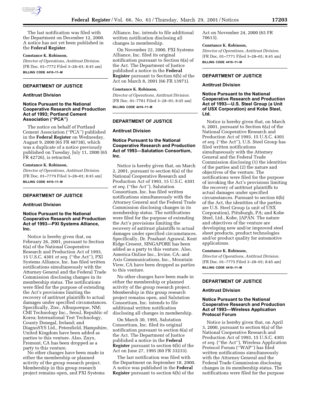 Federal Register/Vol. 66, No. 61/Thursday, March 29, 2001/Notices