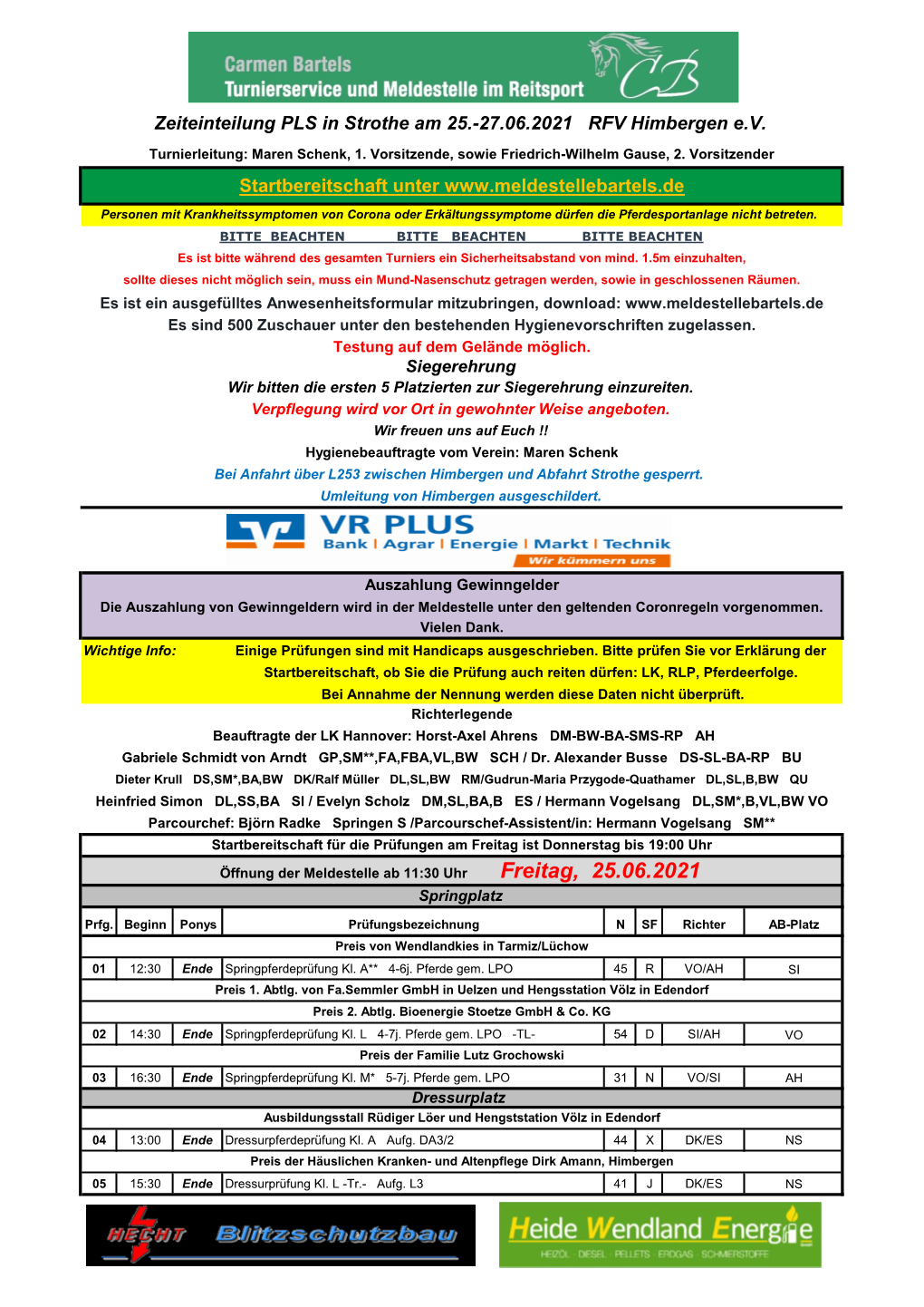 Zeiteinteilung PLS in Strothe Am 25.-27.06.2021 RFV Himbergen E.V