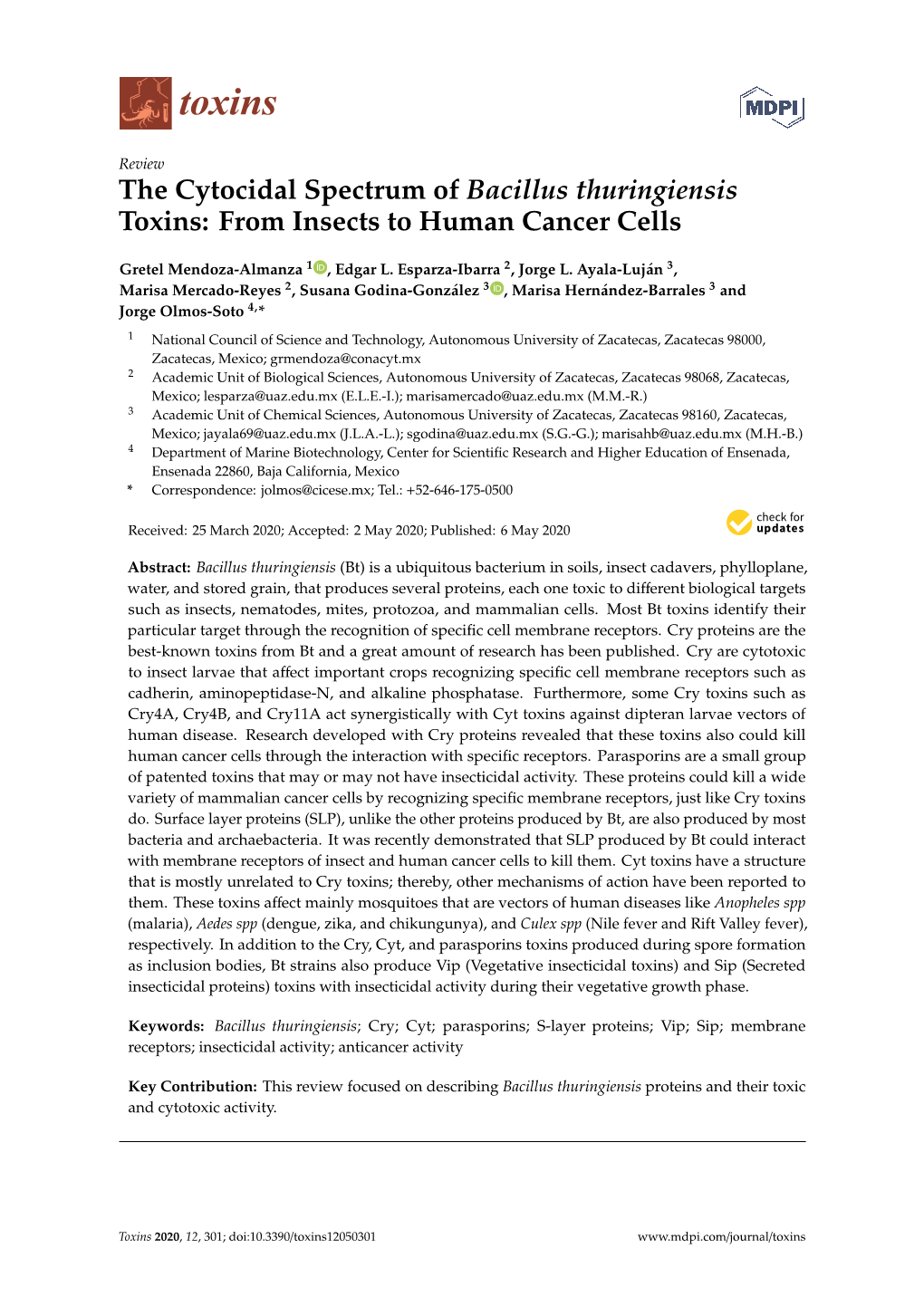 The Cytocidal Spectrum of Bacillus Thuringiensis Toxins: from Insects to Human Cancer Cells