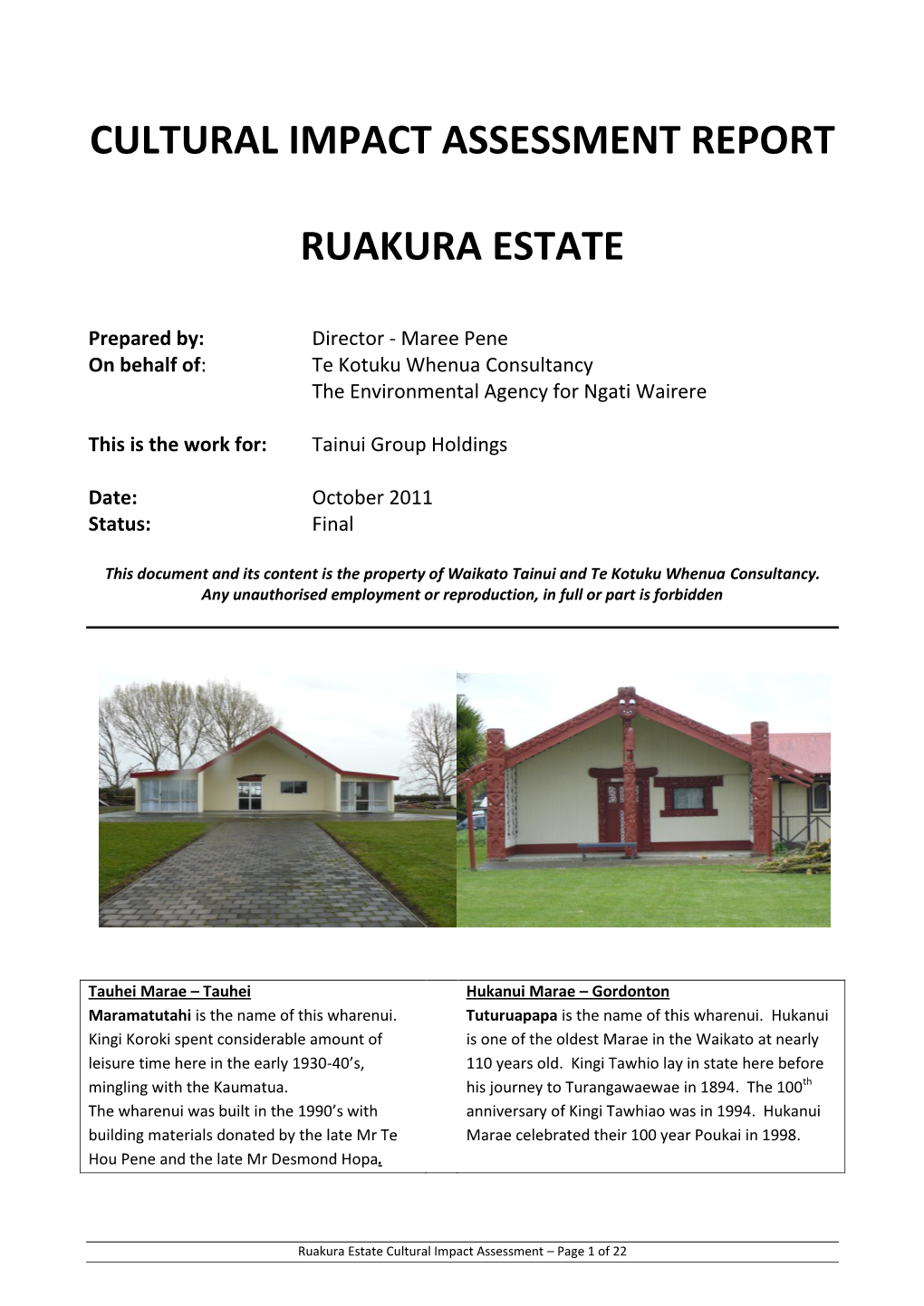Cultural Impact Assessment Report Ruakura Estate