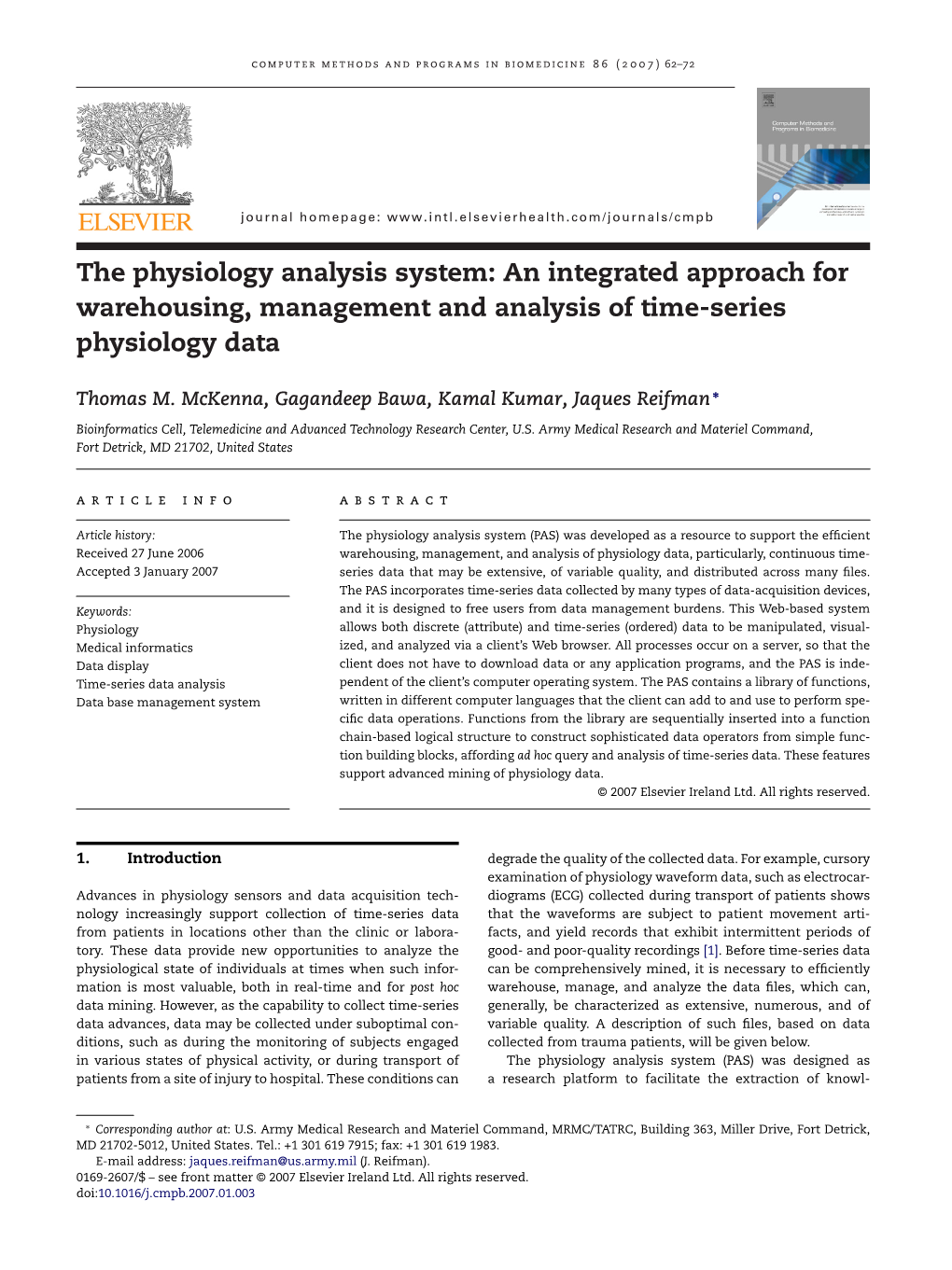The Physiology Analysis System: an Integrated Approach for Warehousing, Management and Analysis of Time-Series Physiology Data