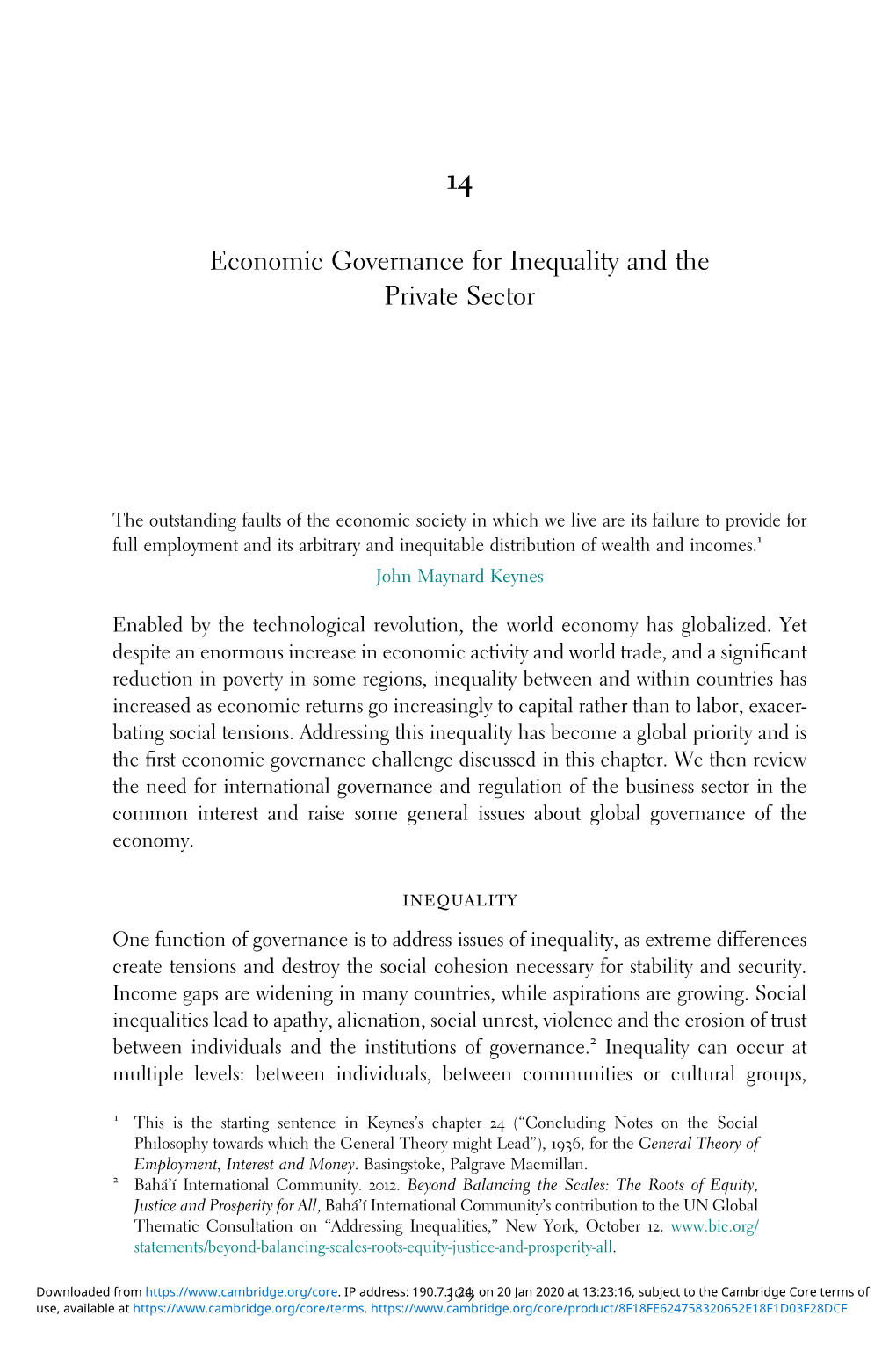 Economic Governance for Inequality and the Private Sector