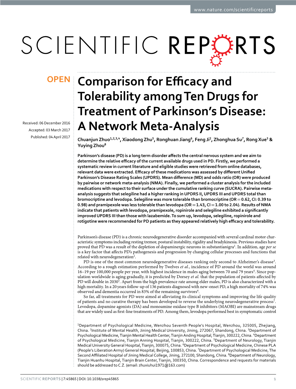 Comparison for Efficacy and Tolerability Among Ten Drugs For