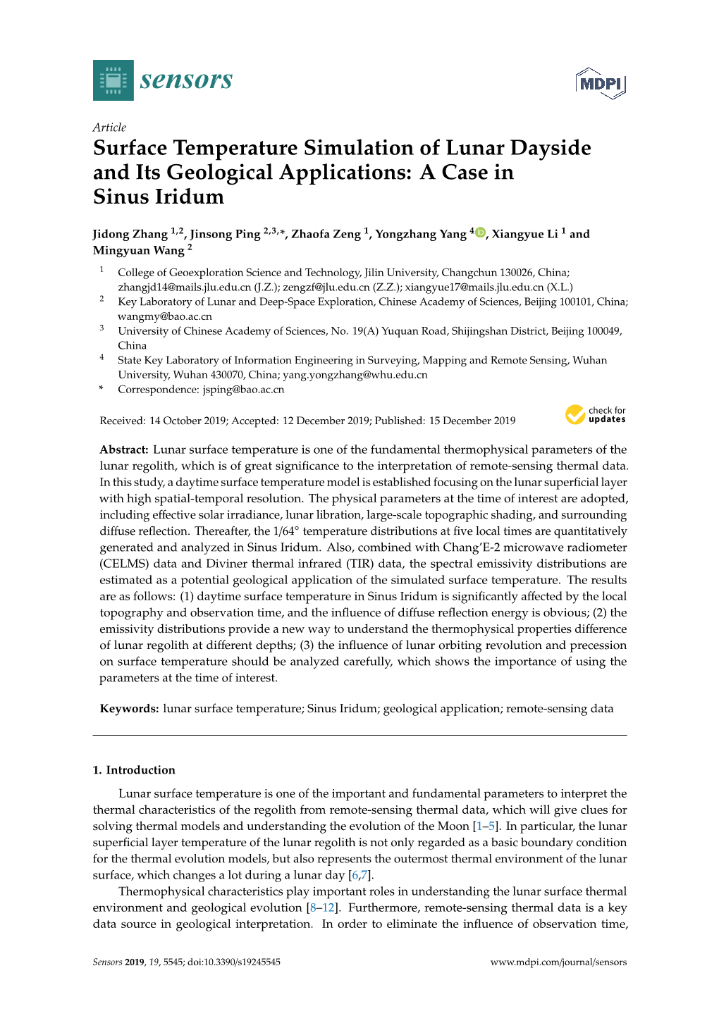 Surface Temperature Simulation of Lunar Dayside and Its Geological Applications: a Case in Sinus Iridum