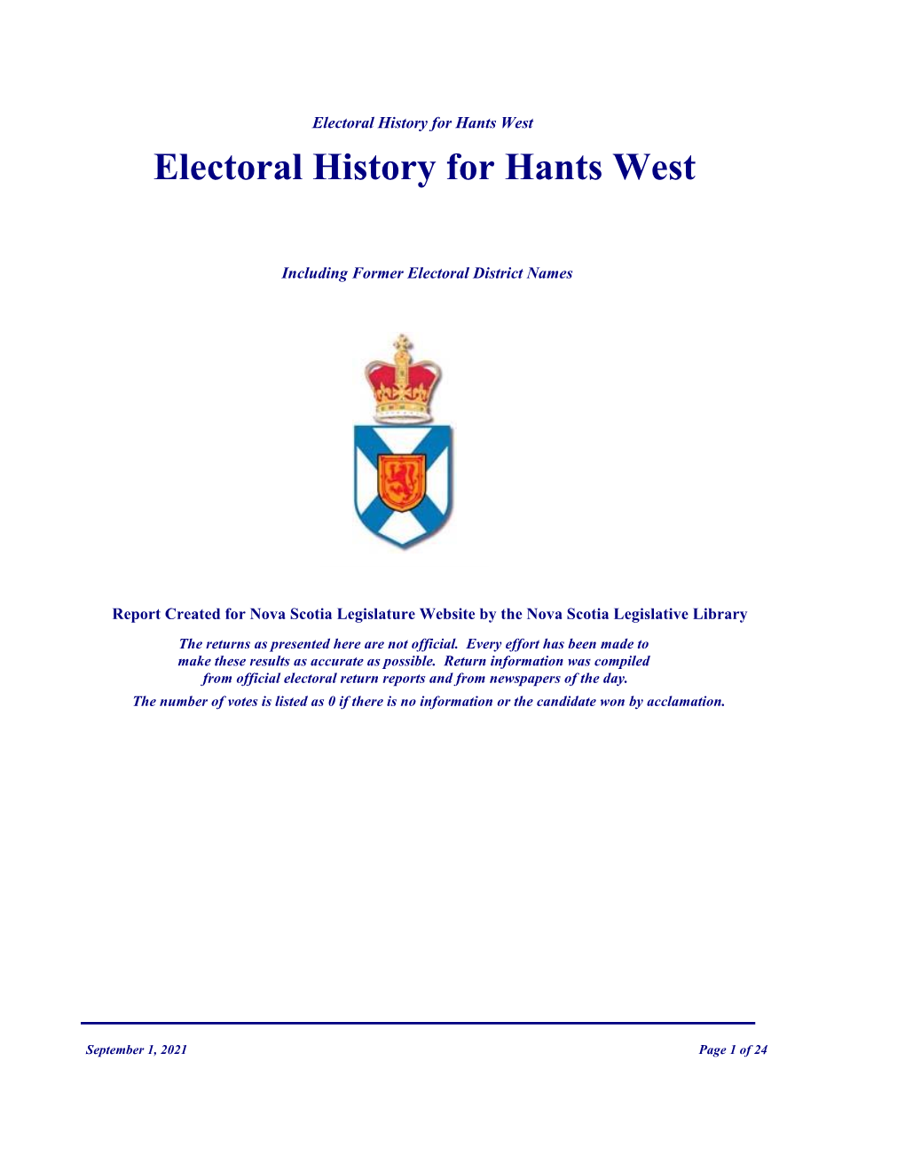 Electoral History for Hants West Electoral History for Hants West