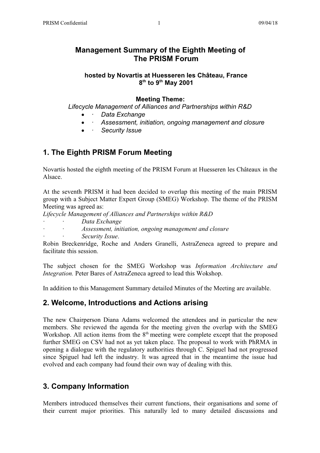 Management Summary of the 7Th Meeting