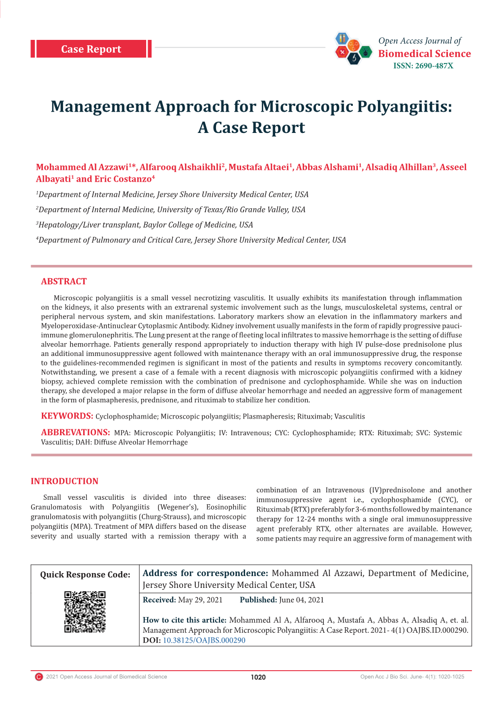 Management Approach for Microscopic Polyangiitis: a Case Report