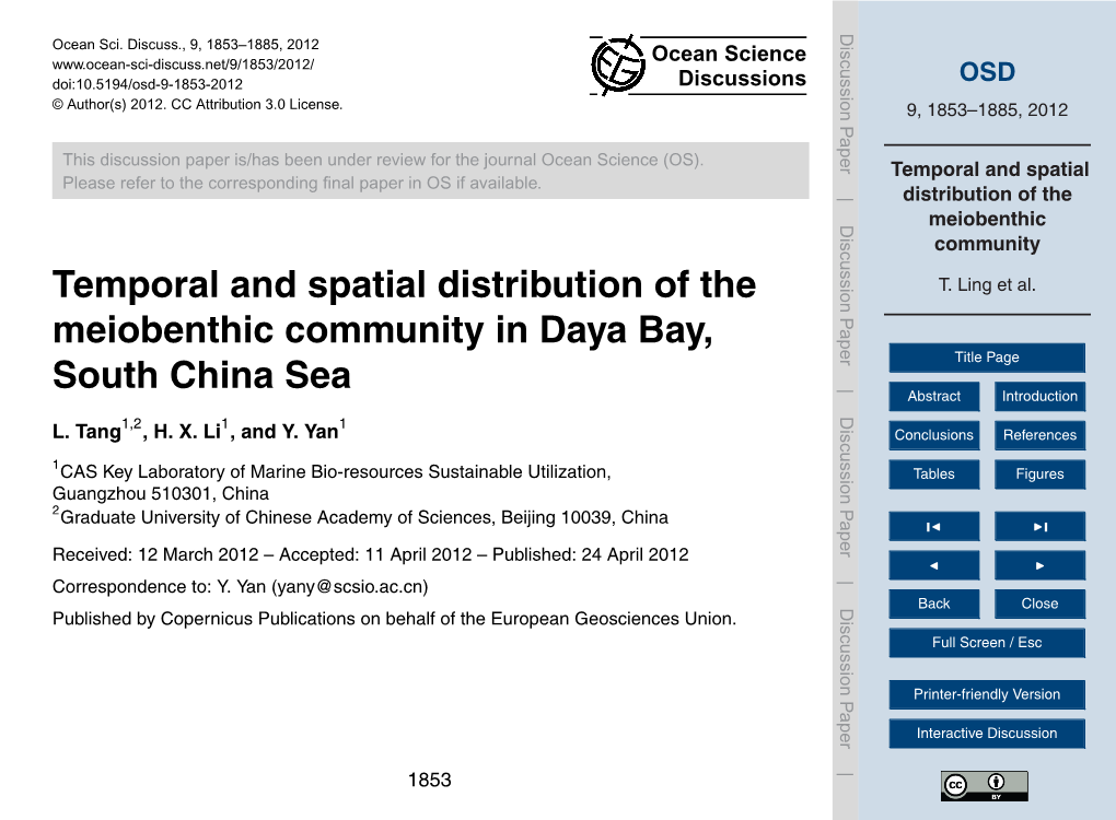 Temporal and Spatial Distribution of the Meiobenthic Community Table 1