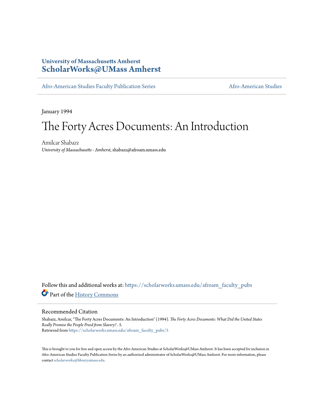 The Forty Acres Documents: What Did the United States Really Promise the People Freed from Slavery?