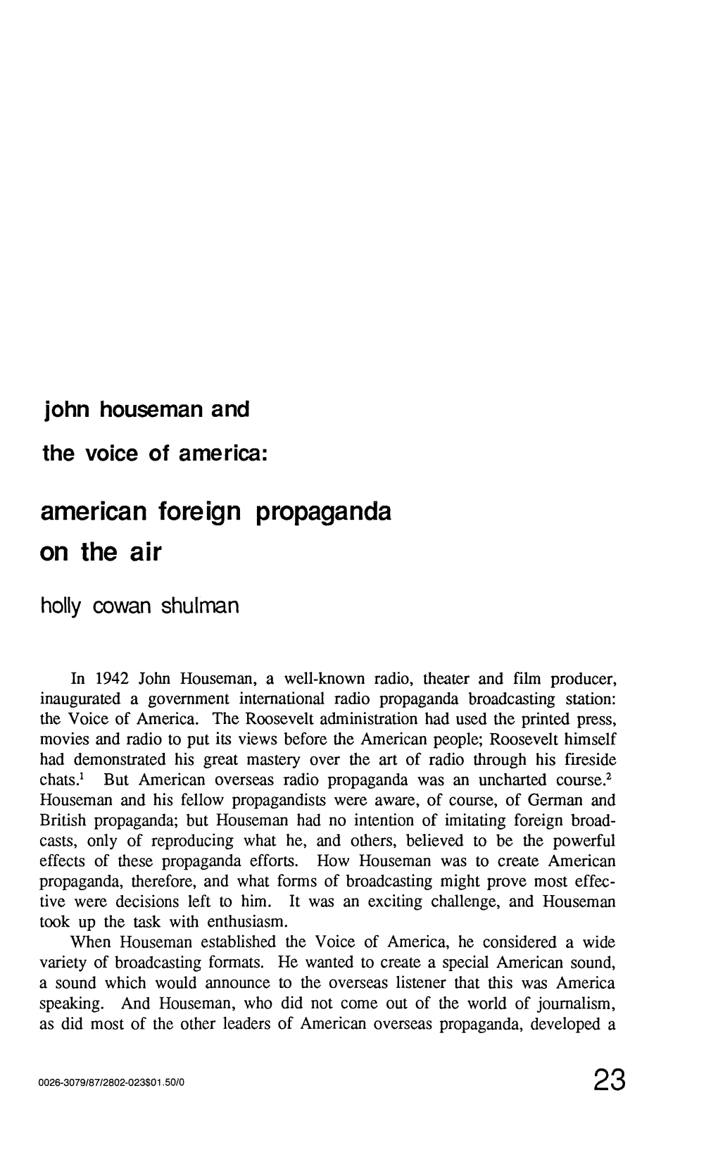 American Foreign Propaganda on the Air Holly Cowan Shulman