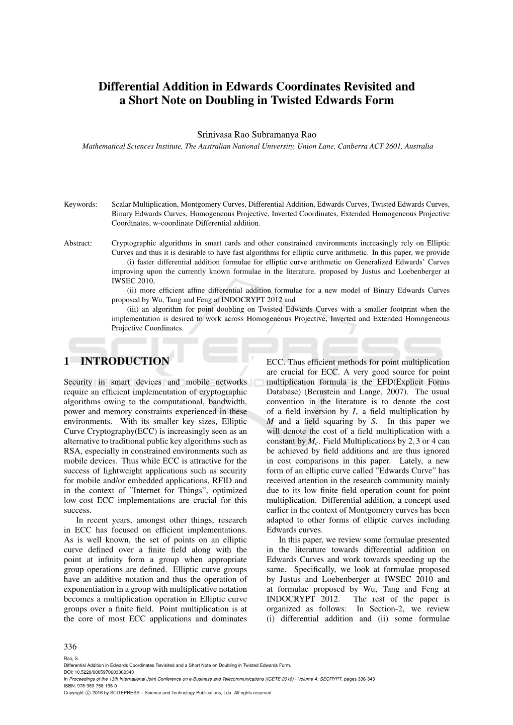 Differential Addition in Edwards Coordinates Revisited and a Short Note on Doubling in Twisted Edwards Form