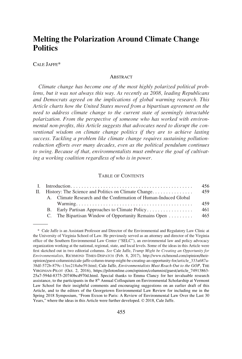 Melting the Polarization Around Climate Change Politics