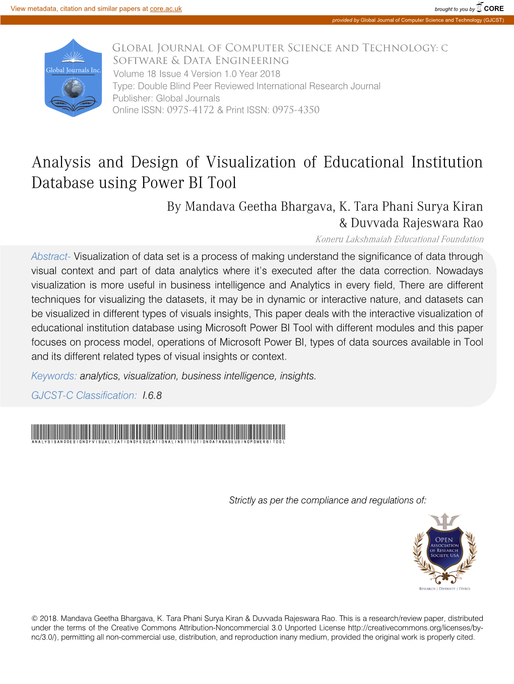 Analysis and Design of Visualization of Educational Institution Database Using Power BI Tool by Mandava Geetha Bhargava, K