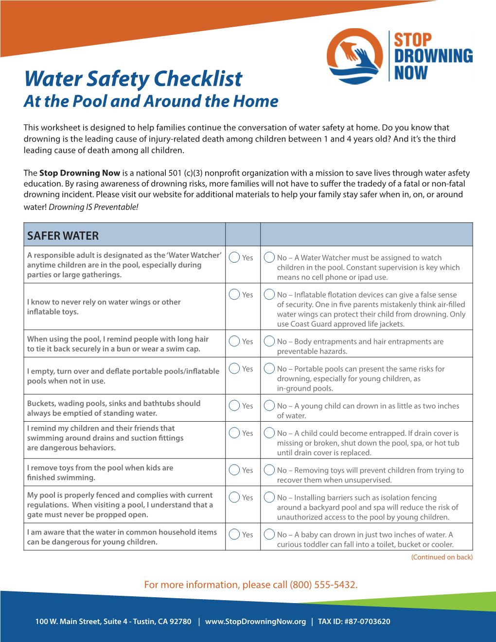 Water Safety Checklist English Pg 1