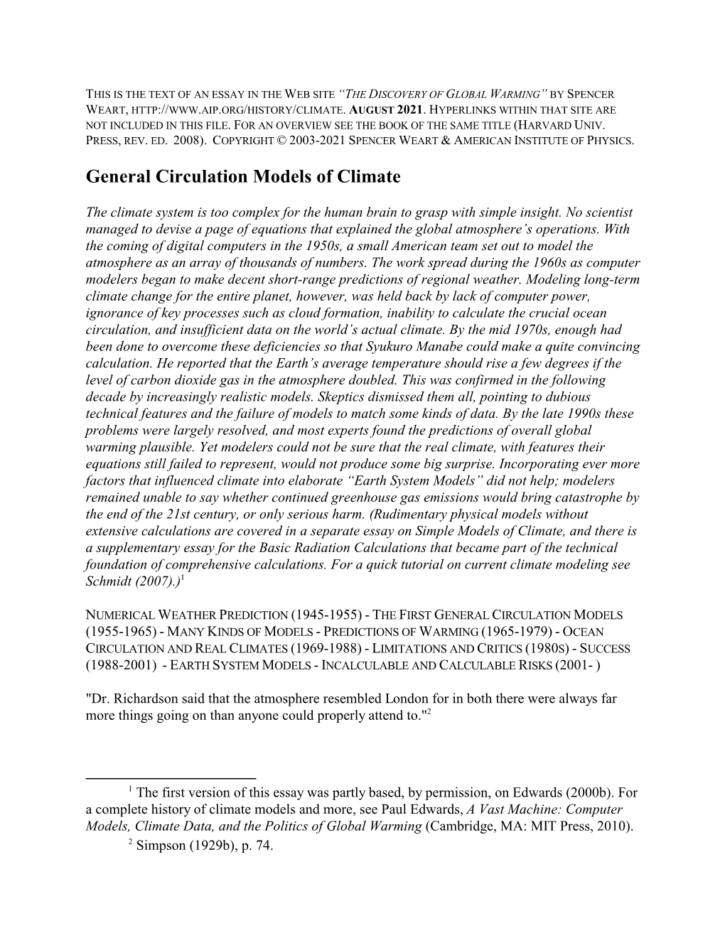 General Circulation Models of Climate