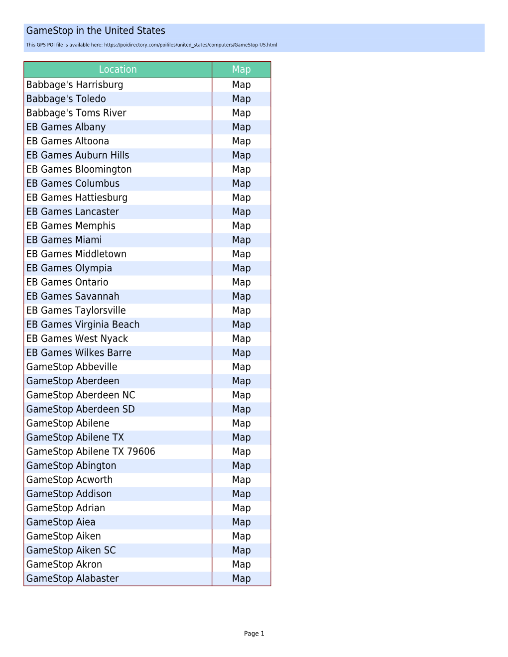 Gamestop in the United States Location Map Babbage's Harrisburg