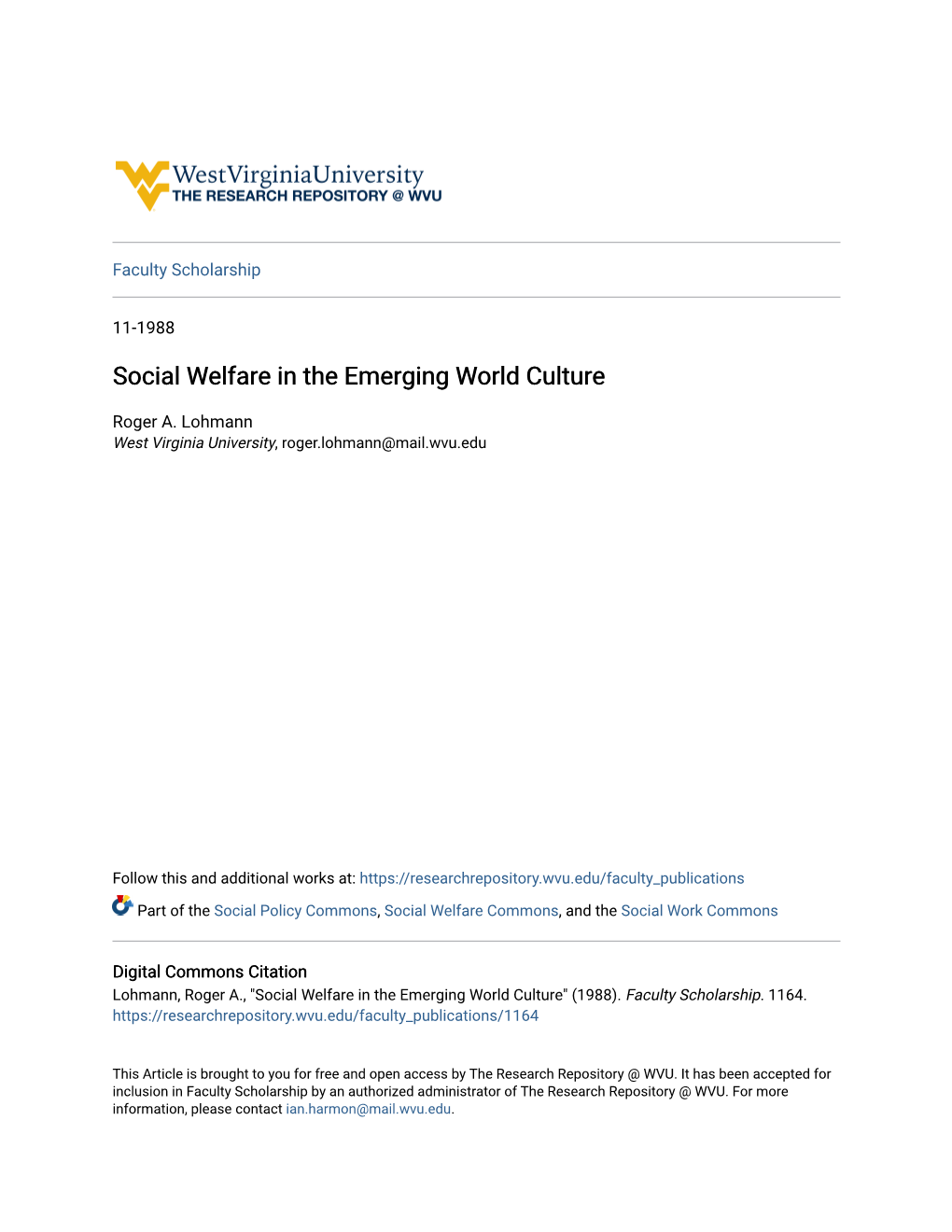 Social Welfare in the Emerging World Culture