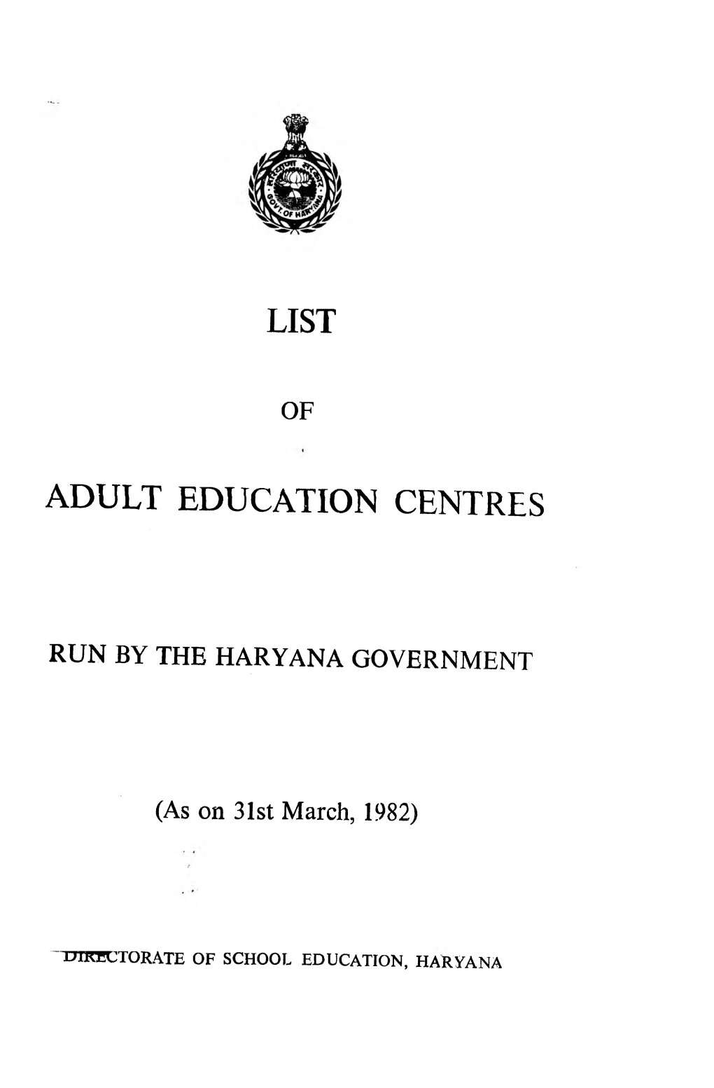 List of Adult Education Centres Run by The