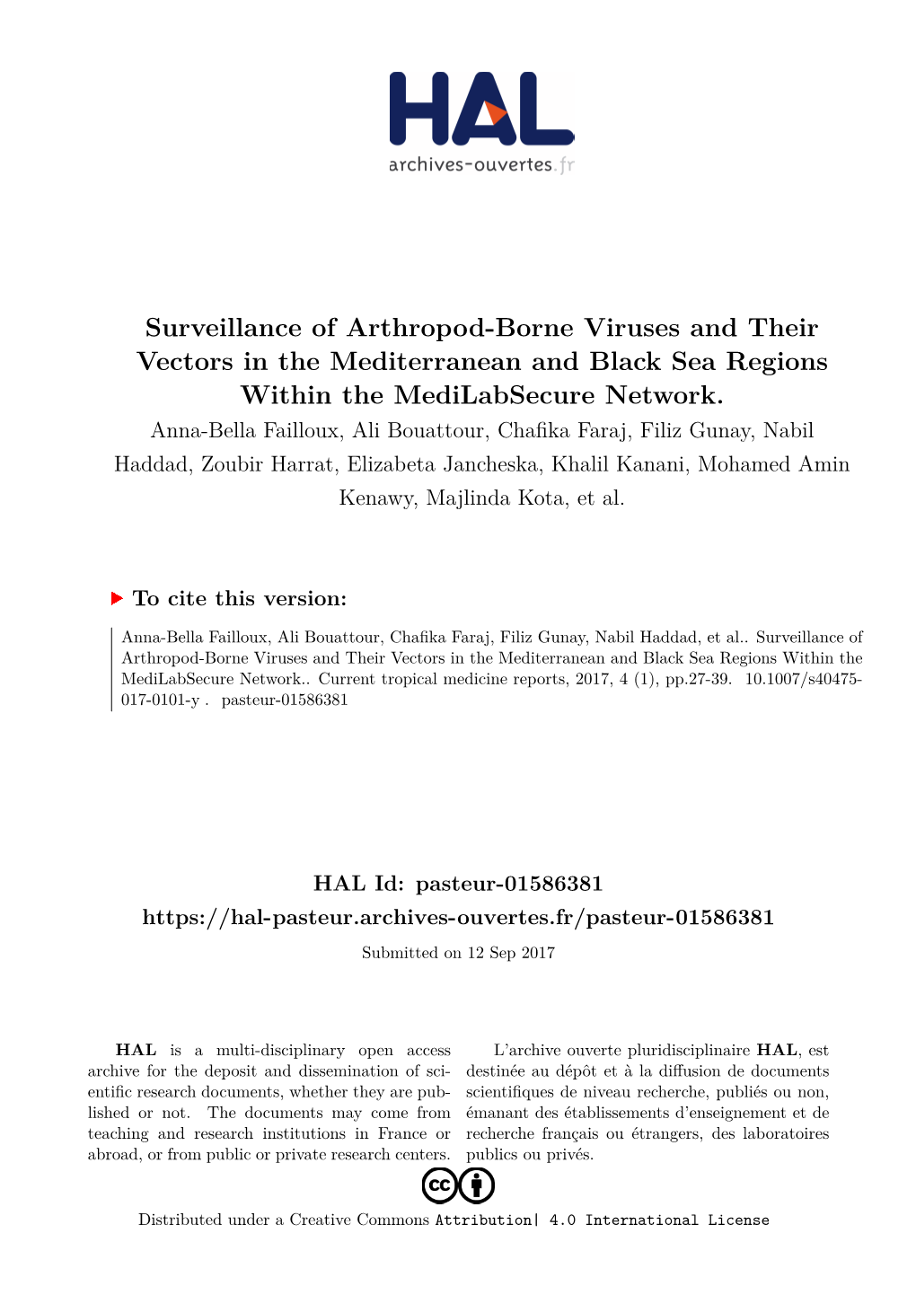 Surveillance of Arthropod-Borne Viruses and Their Vectors in the Mediterranean and Black Sea Regions Within the Medilabsecure Network