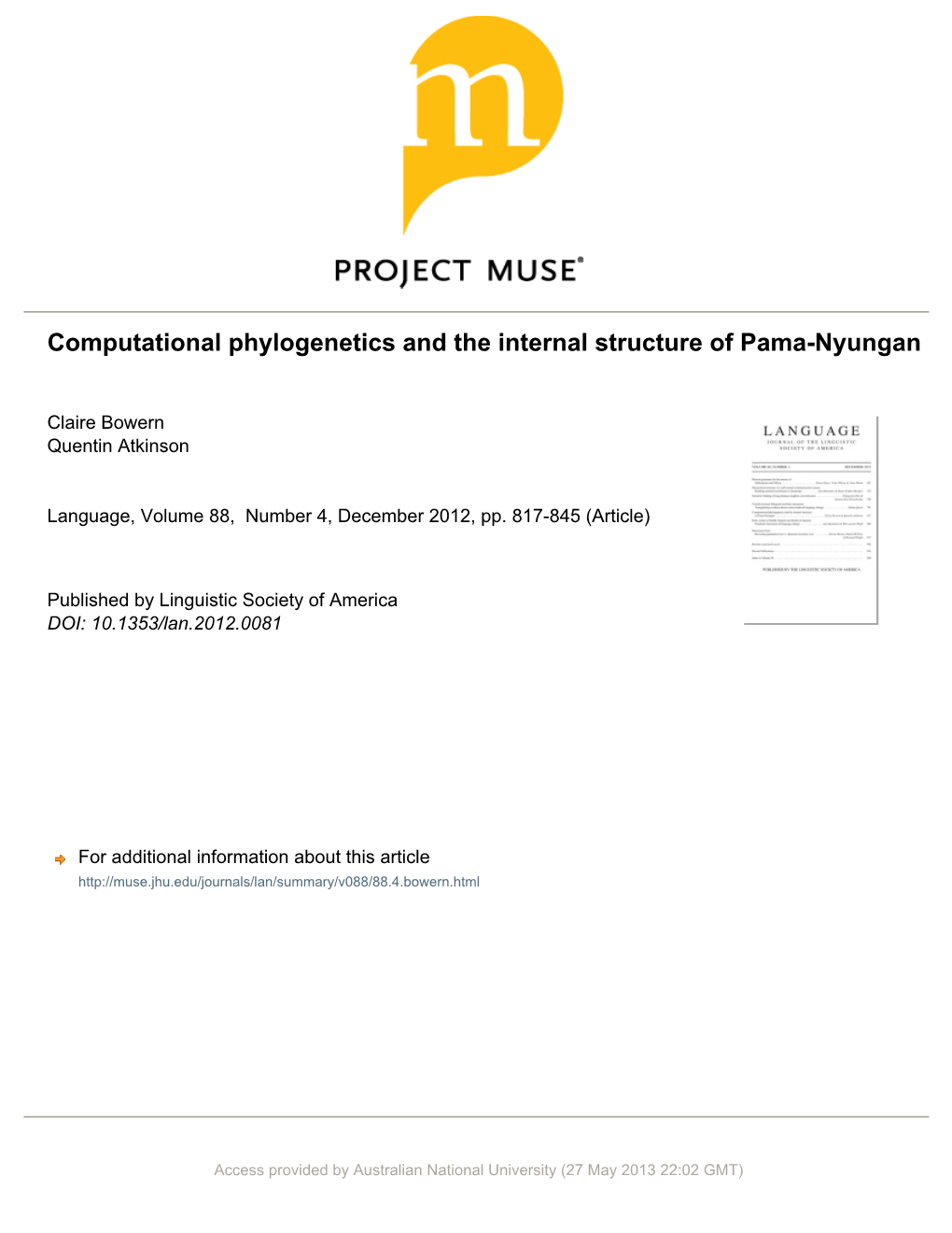 Computational Phylogenetics and the Internal Structure of Pama-Nyungan