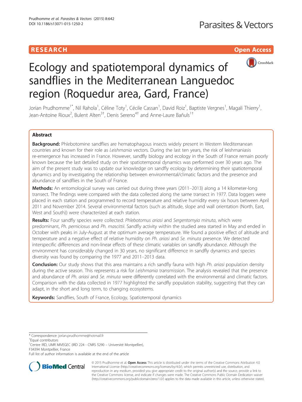 Ecology and Spatiotemporal Dynamics of Sandflies In