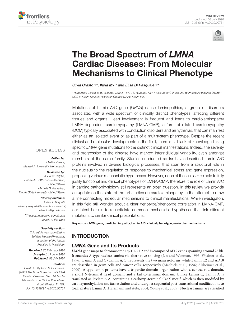 The Broad Spectrum of LMNA Cardiac Diseases: from Molecular Mechanisms to Clinical Phenotype