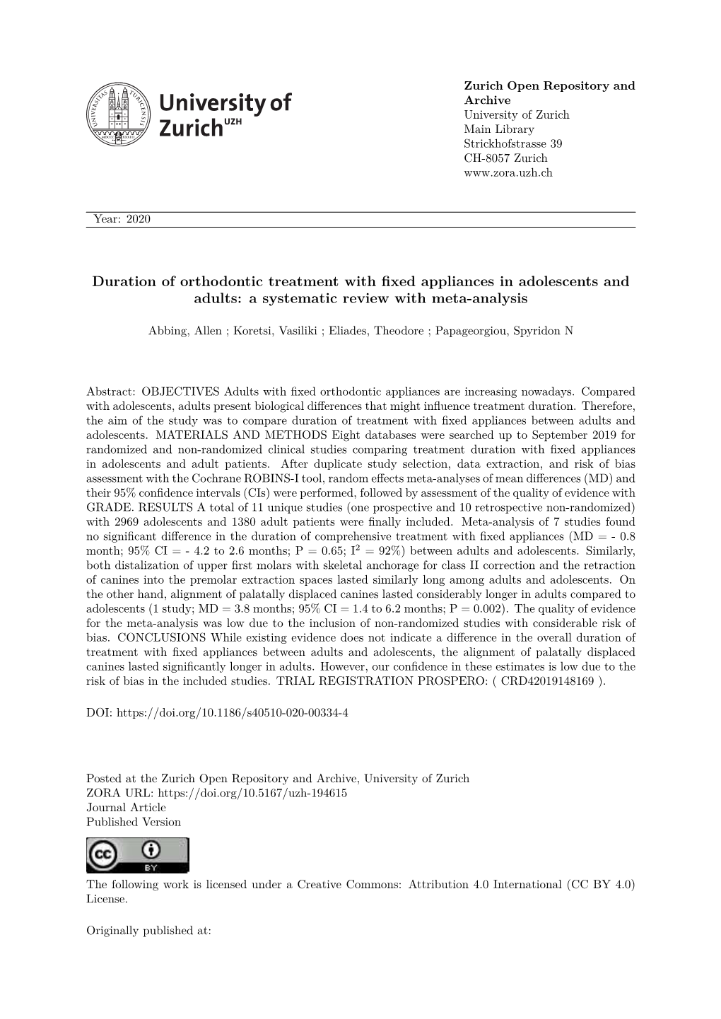 Duration of Orthodontic Treatment with Fixed Appliances in Adolescents and Adults: a Systematic Review with Meta-Analysis