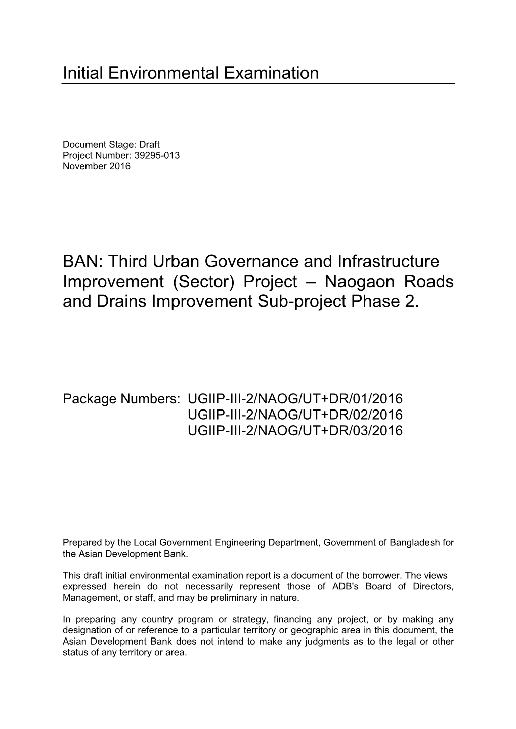 (Sector) Project – Naogaon Roads and Drains Improvement Sub-Project Phase 2