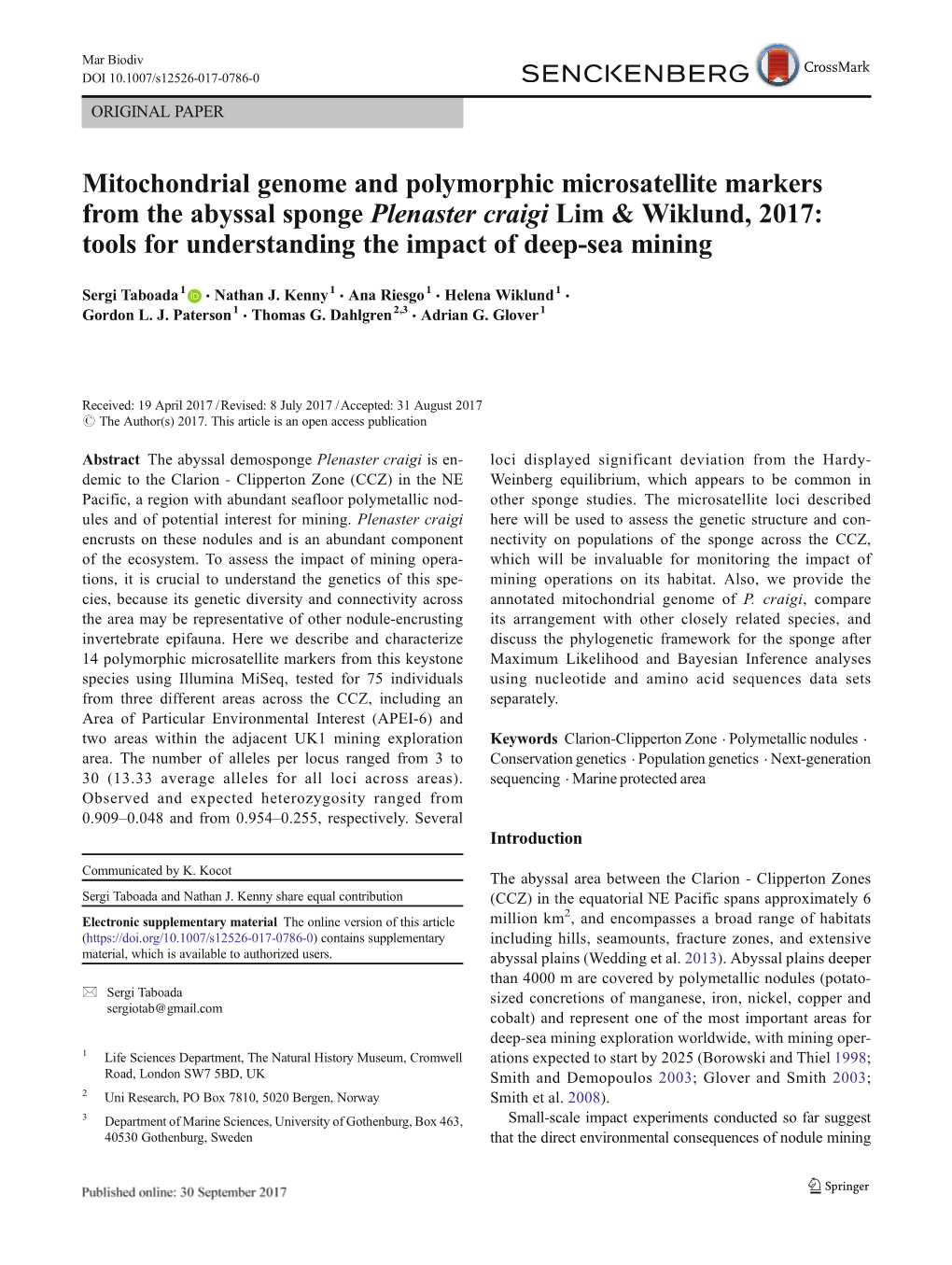 Mitochondrial Genome and Polymorphic Microsatellite Markers