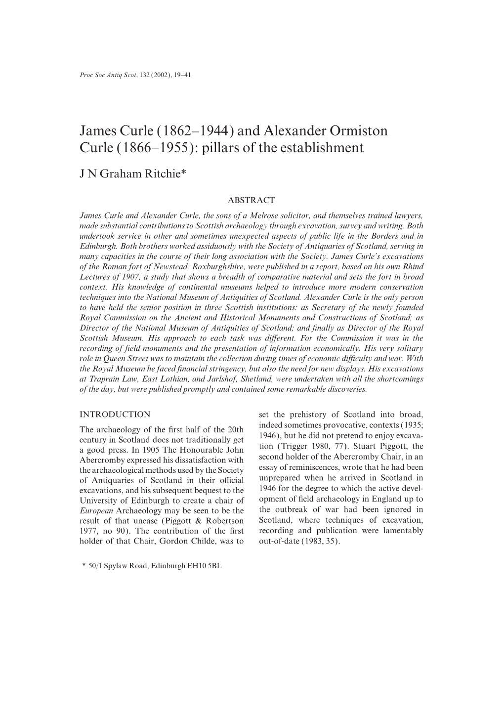 James Curle (1862–1944) and Alexander Ormiston Curle (1866–1955): Pillars of the Establishment