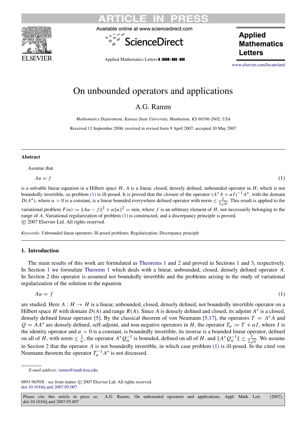 On Unbounded Operators and Applications