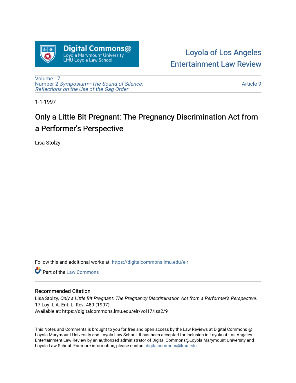 The Pregnancy Discrimination Act from a Performer's Perspective