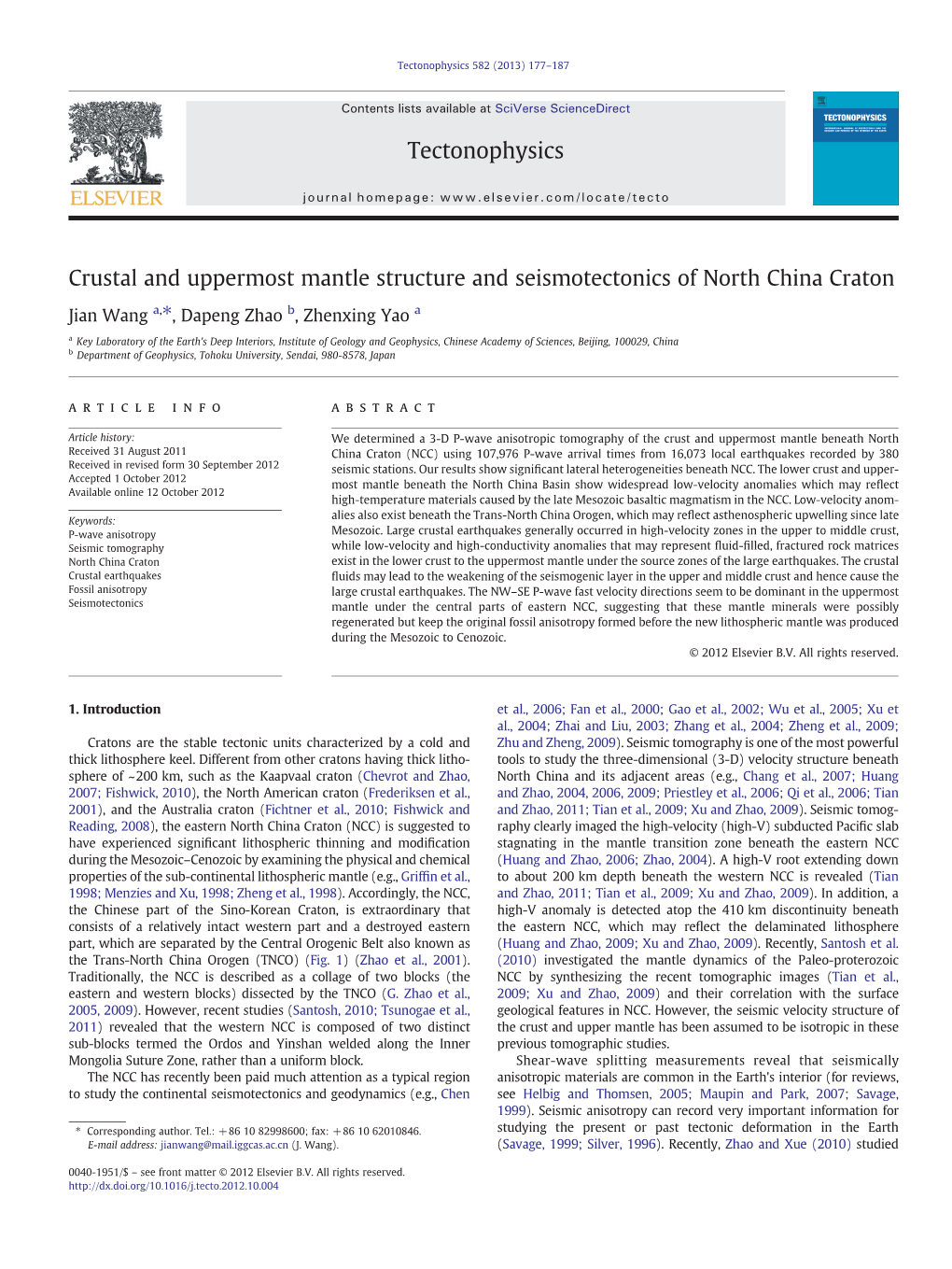 Crustal and Uppermost Mantle Structure and Seismotectonics of North China Craton