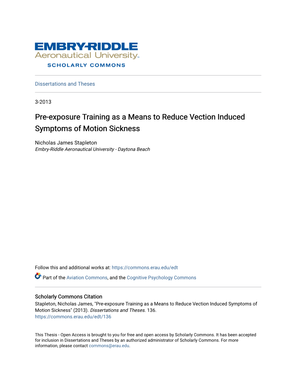Pre-Exposure Training As a Means to Reduce Vection Induced Symptoms of Motion Sickness