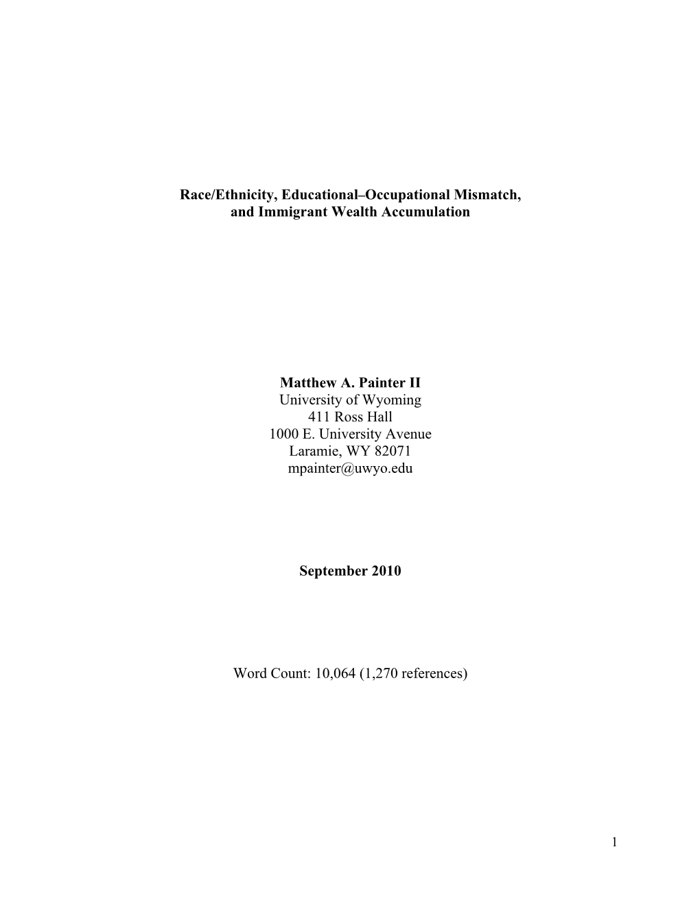 Race/Ethnicity, Educational–Occupational Mismatch, and Immigrant Wealth Accumulation