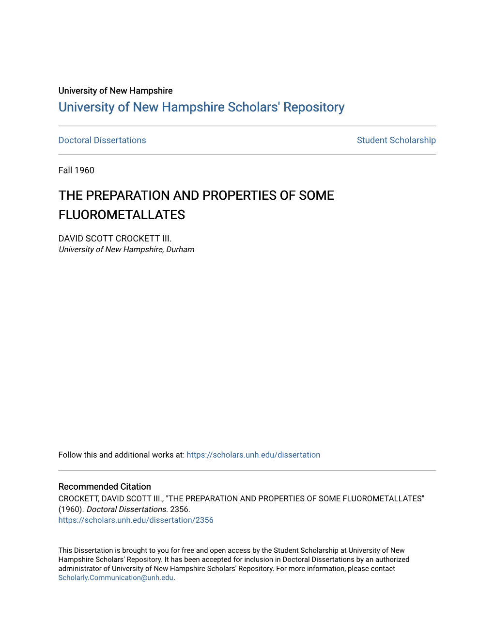 The Preparation and Properties of Some Fluorometallates