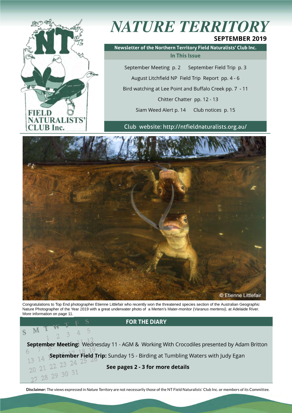 SEPTEMBER 2019 Newsletter of the Northern Territory Field Naturalists' Club Inc