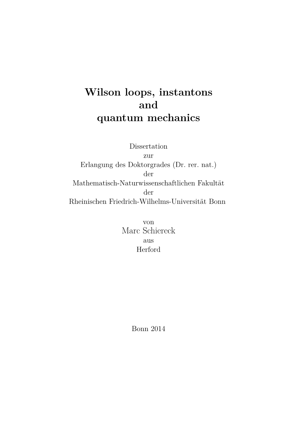Wilson Loops, Instantons and Quantum Mechanics