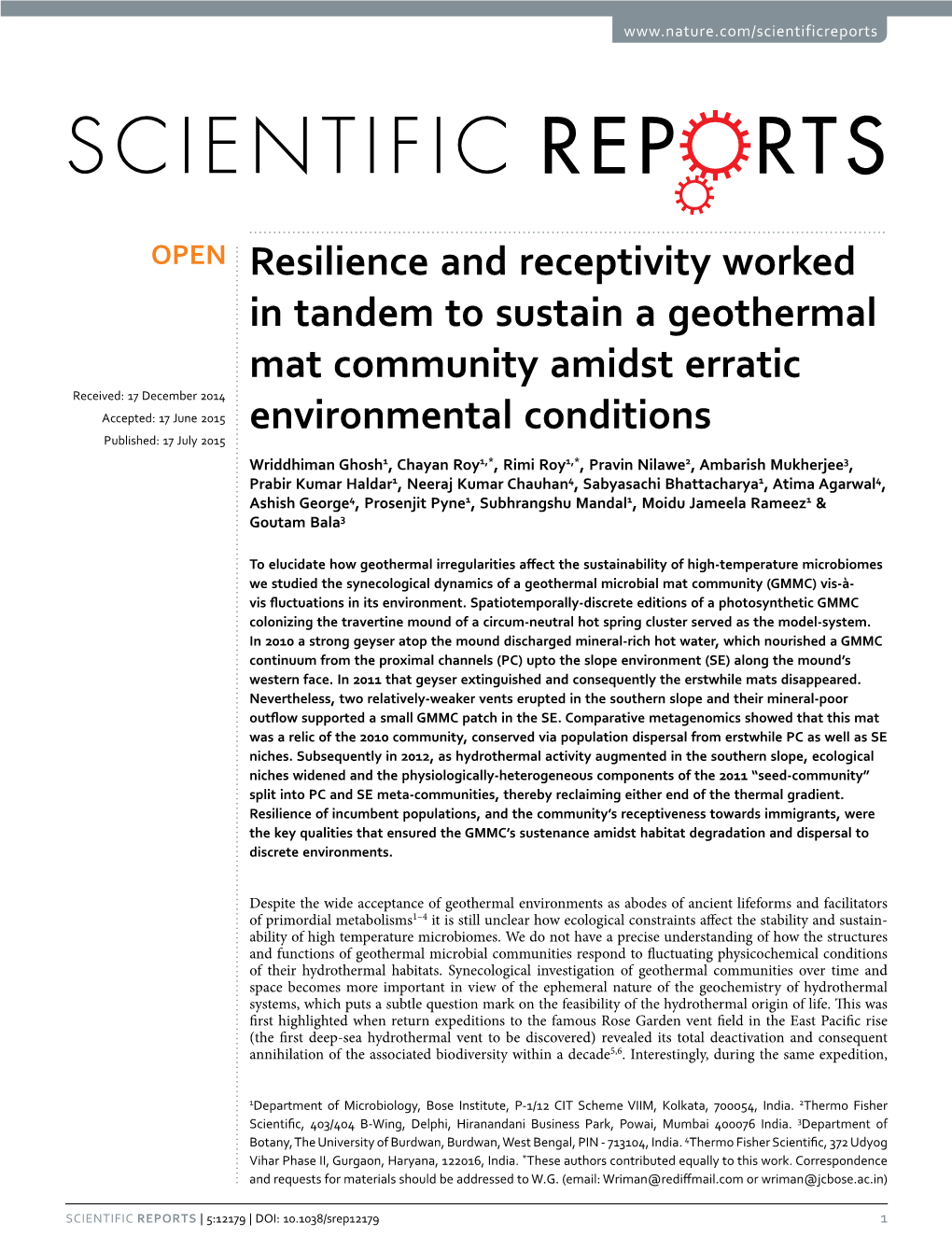 Resilience and Receptivity Worked in Tandem to Sustain a Geothermal Mat