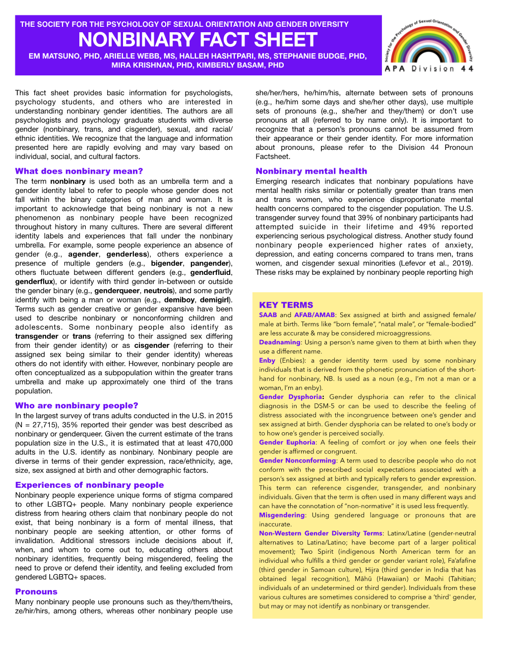 Div. 44 Nonbinary Gender Identities Fact Sheet