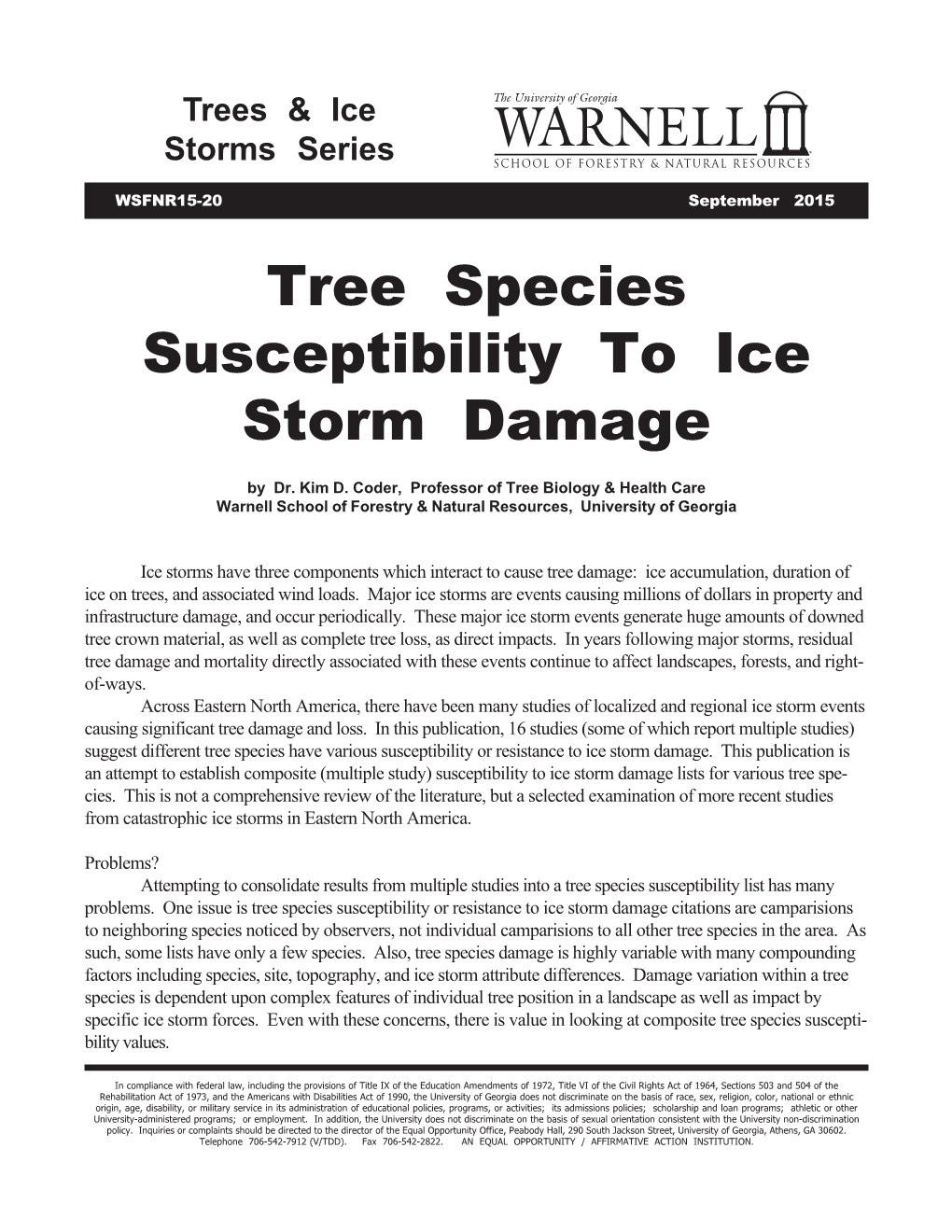 Tree Species Susceptibility to Ice Storm Damage