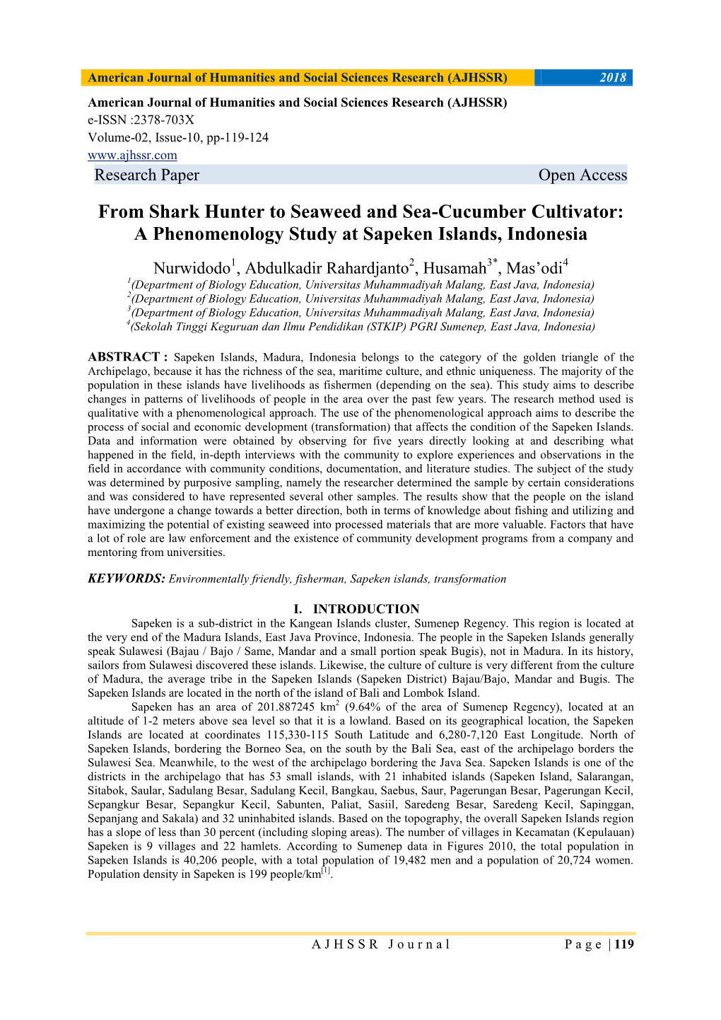 From Shark Hunter to Seaweed and Sea-Cucumber Cultivator: a Phenomenology Study at Sapeken Islands, Indonesia