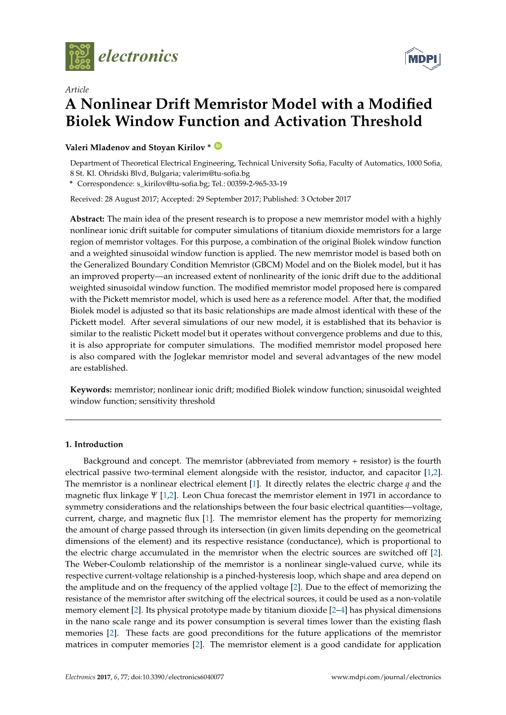 A Nonlinear Drift Memristor Model with a Modified