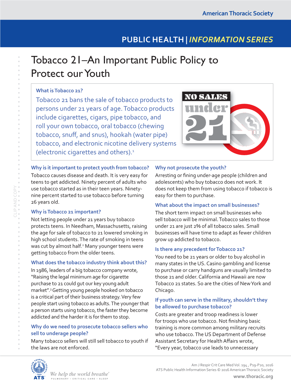 Tobacco 21–An Important Public Policy to Protect Our Youth