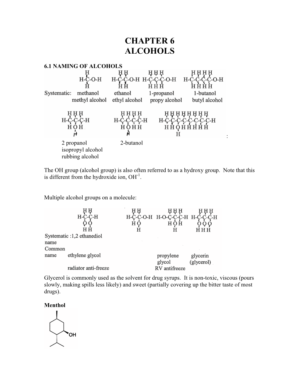 Chapter 6 Alcohols