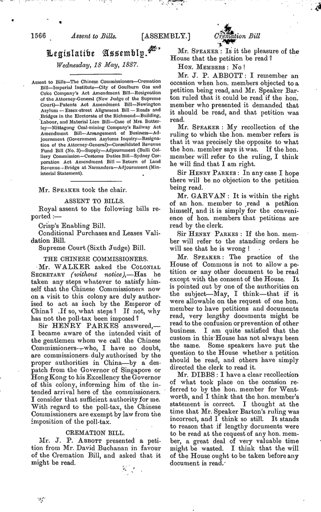 3Legizlatibe House That the Petition Be Read 1 · Wednesday, 18 Lifay, 1887