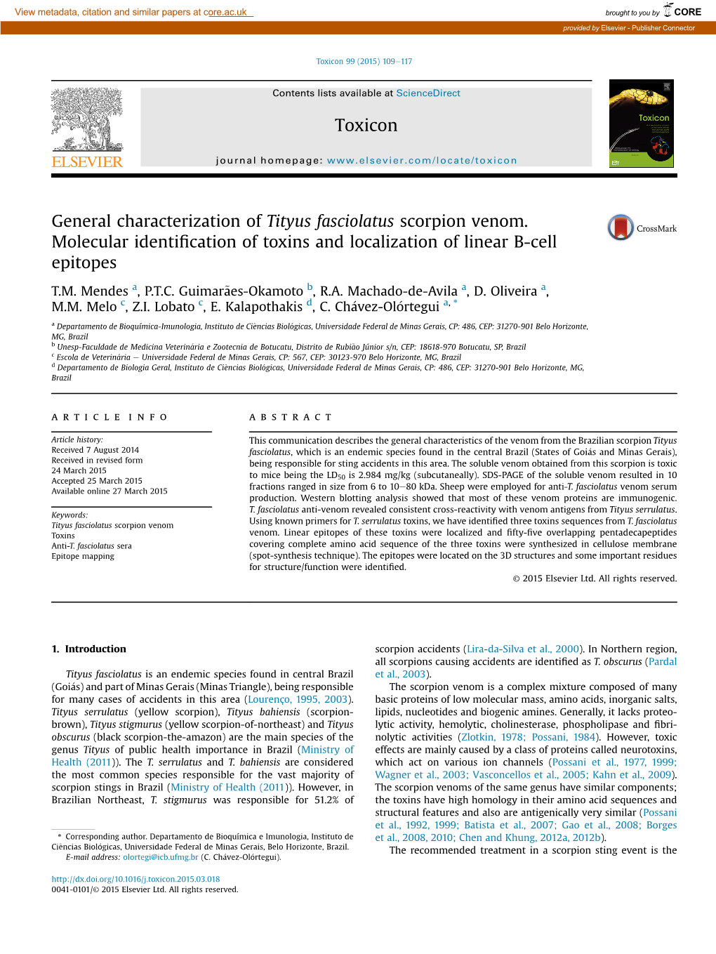 General Characterization of Tityus Fasciolatus Scorpion Venom